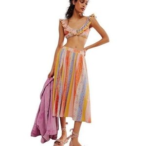NEW Free People As It Was set bra top and midi skirt S
